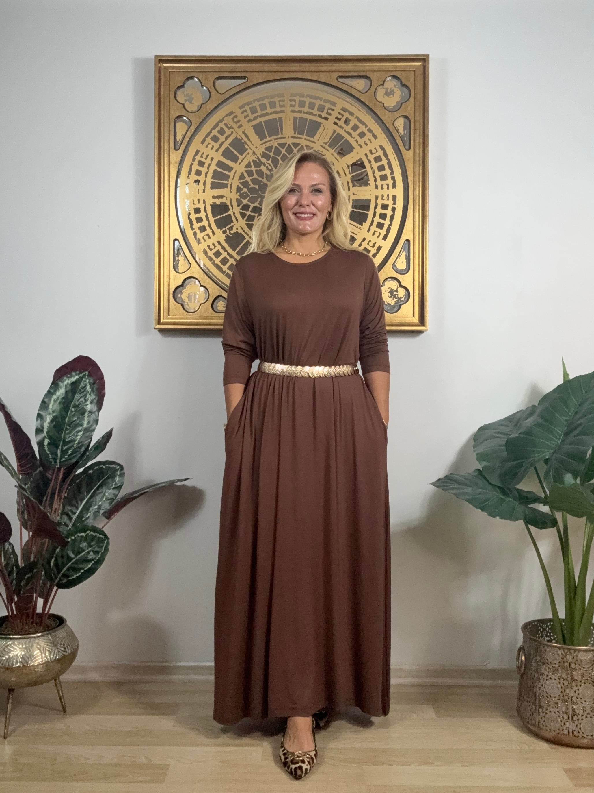 549 Cep Detaylı A Kesim Klasik Elbise