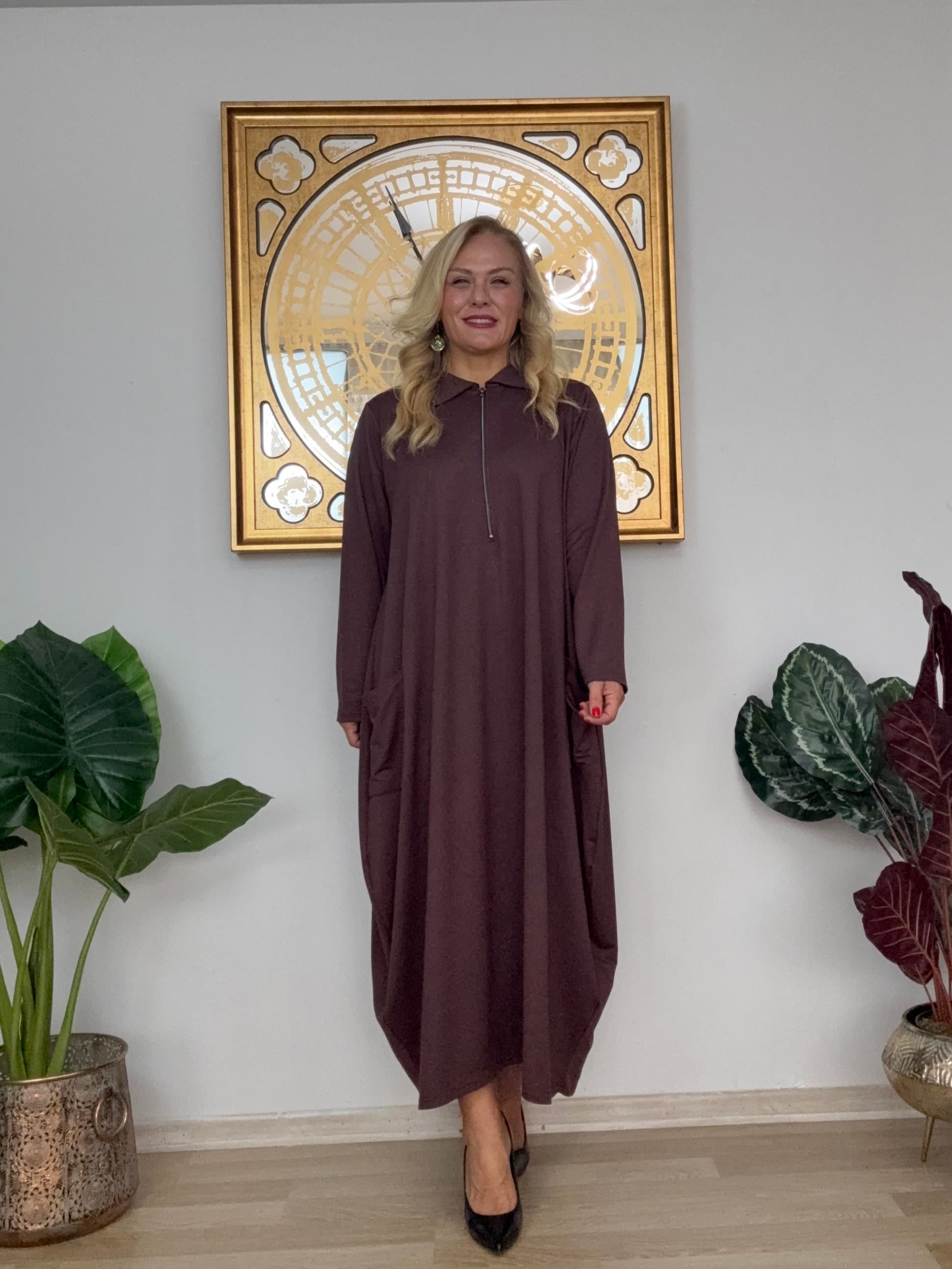 557 Fermuar Yaka Detaylı Elbise