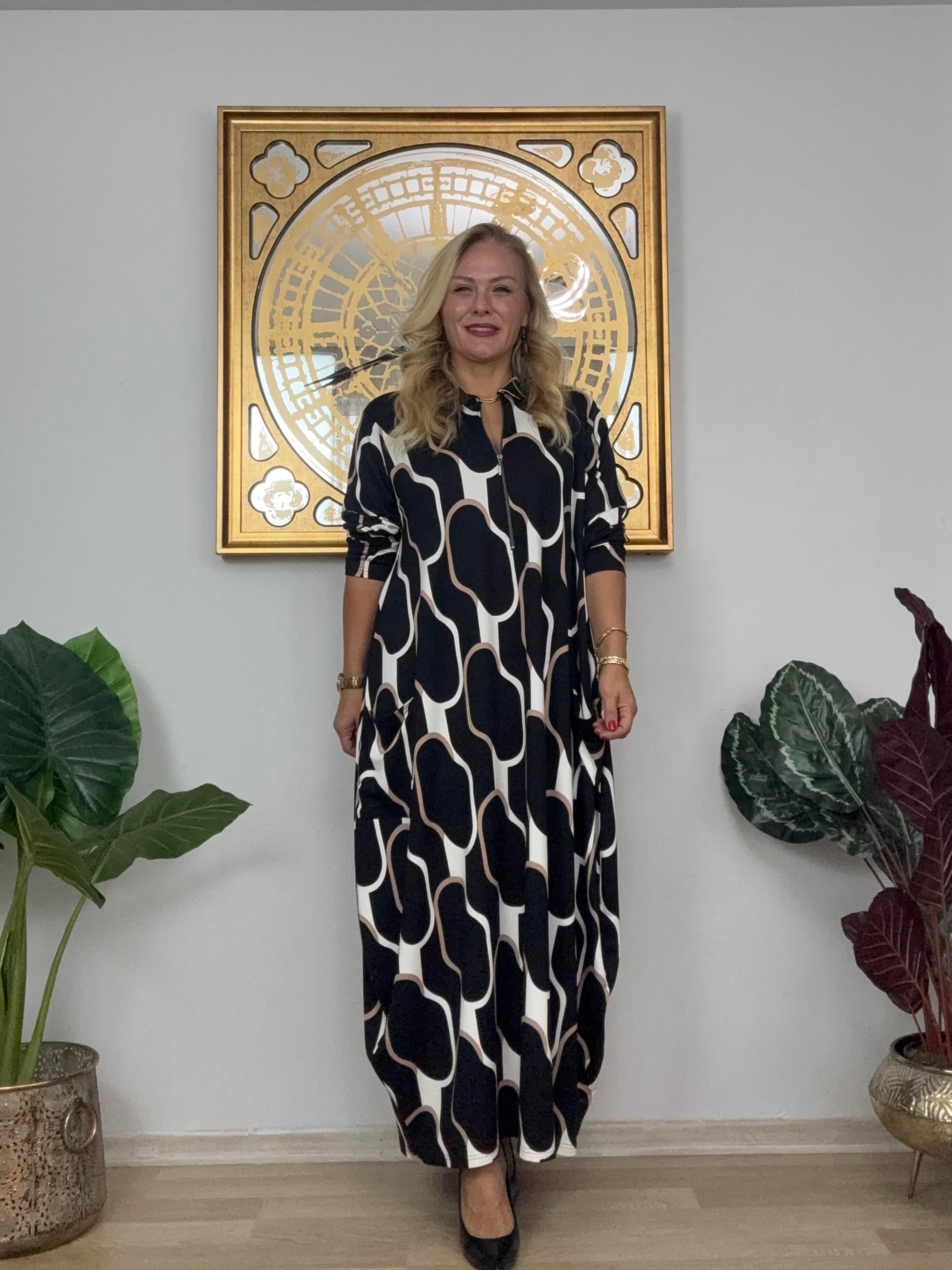 562 Fermuar Yaka Detaylı Elbise