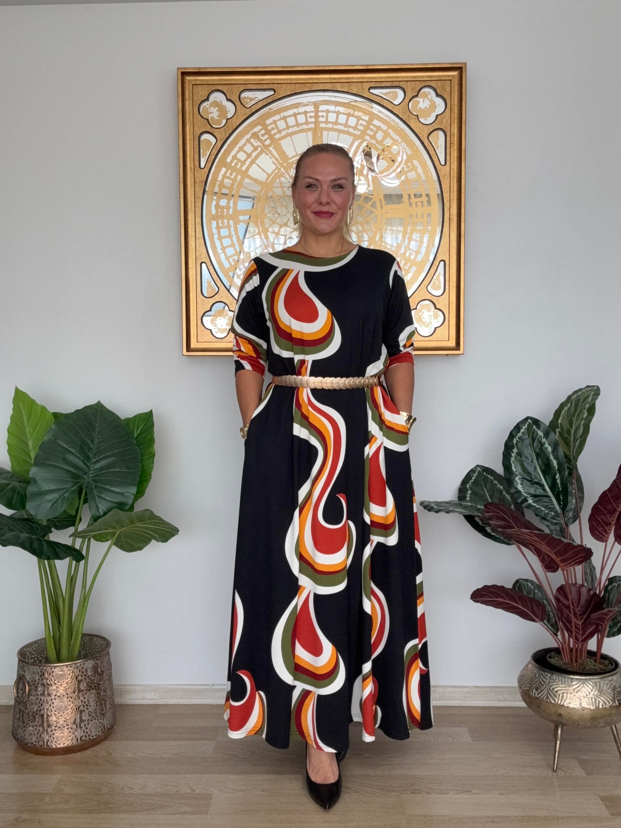 574 Cep Detaylı A Kesim Klasik Elbise