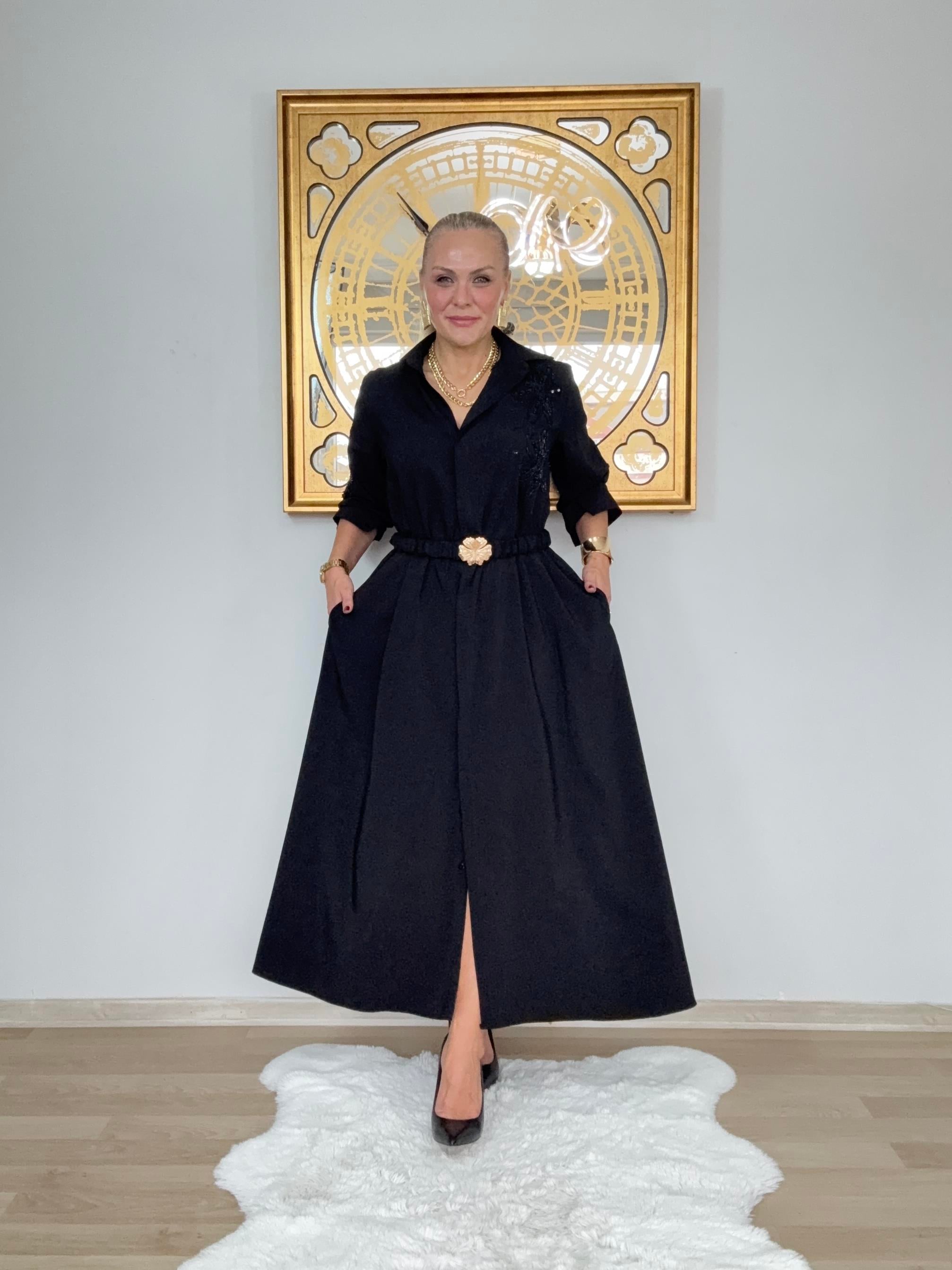 658 İşleme Detaylı Gömlek Elbise 