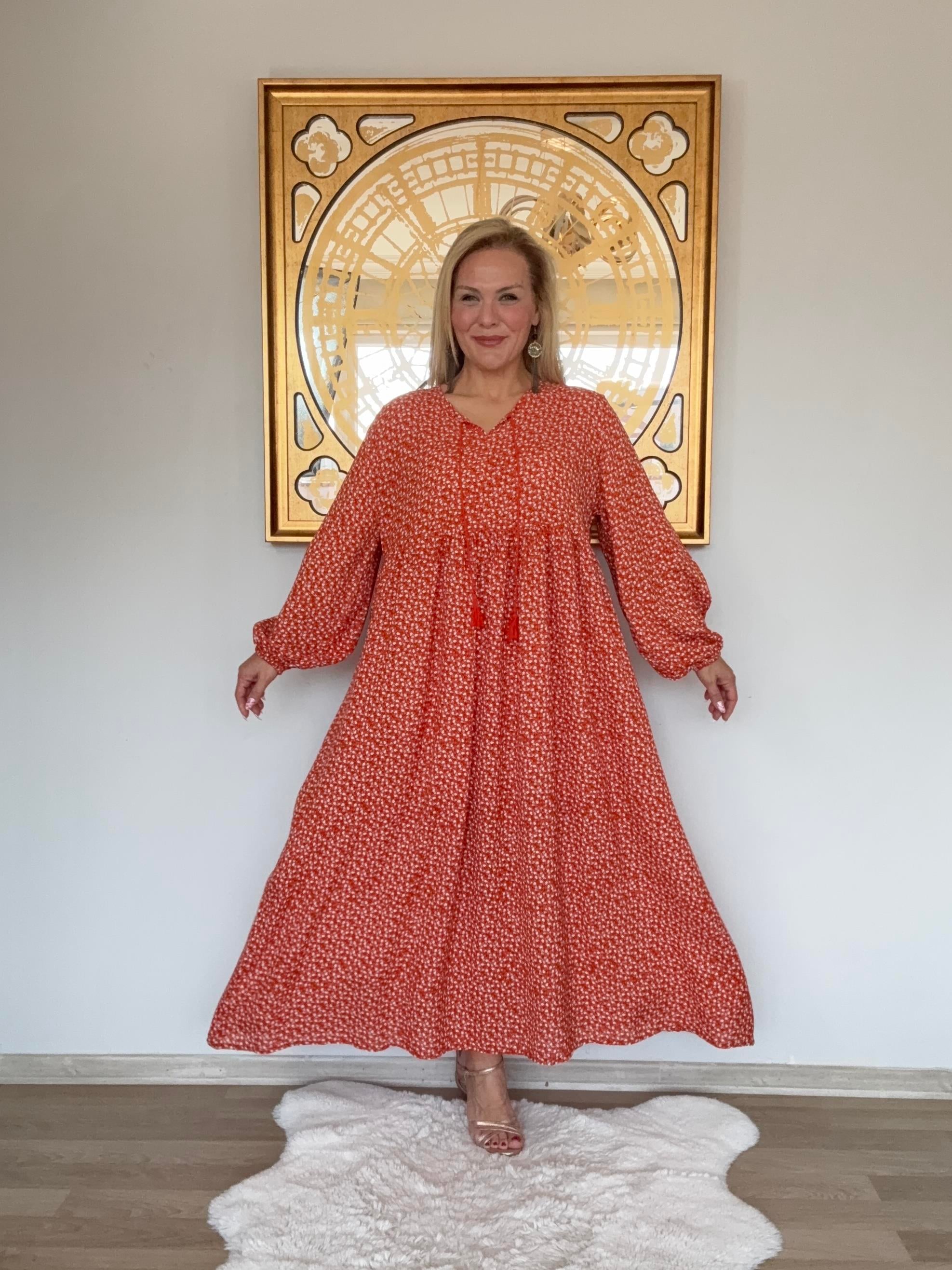 663 Çıtır Desen Uzun Kol  Elbise