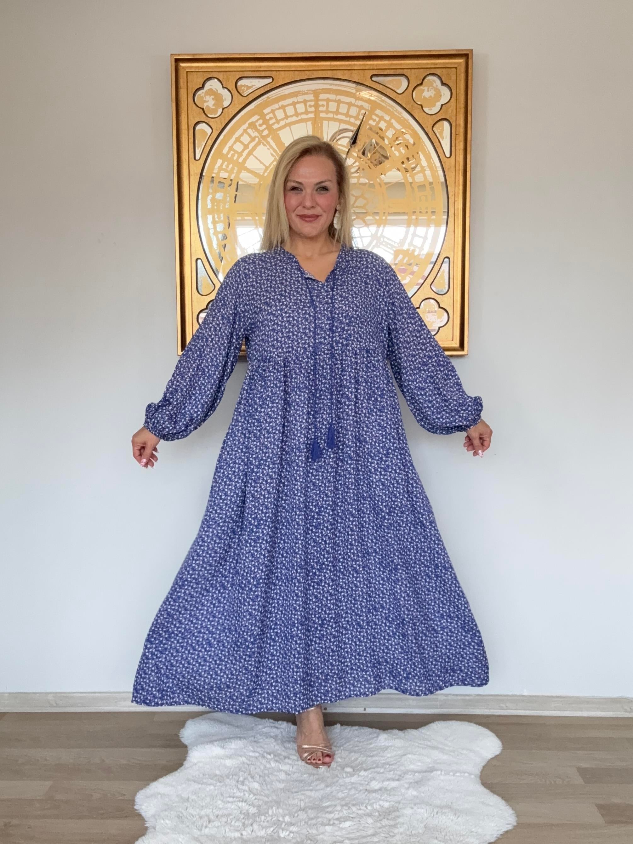 664 Çıtır Desen Uzun Kol  Elbise