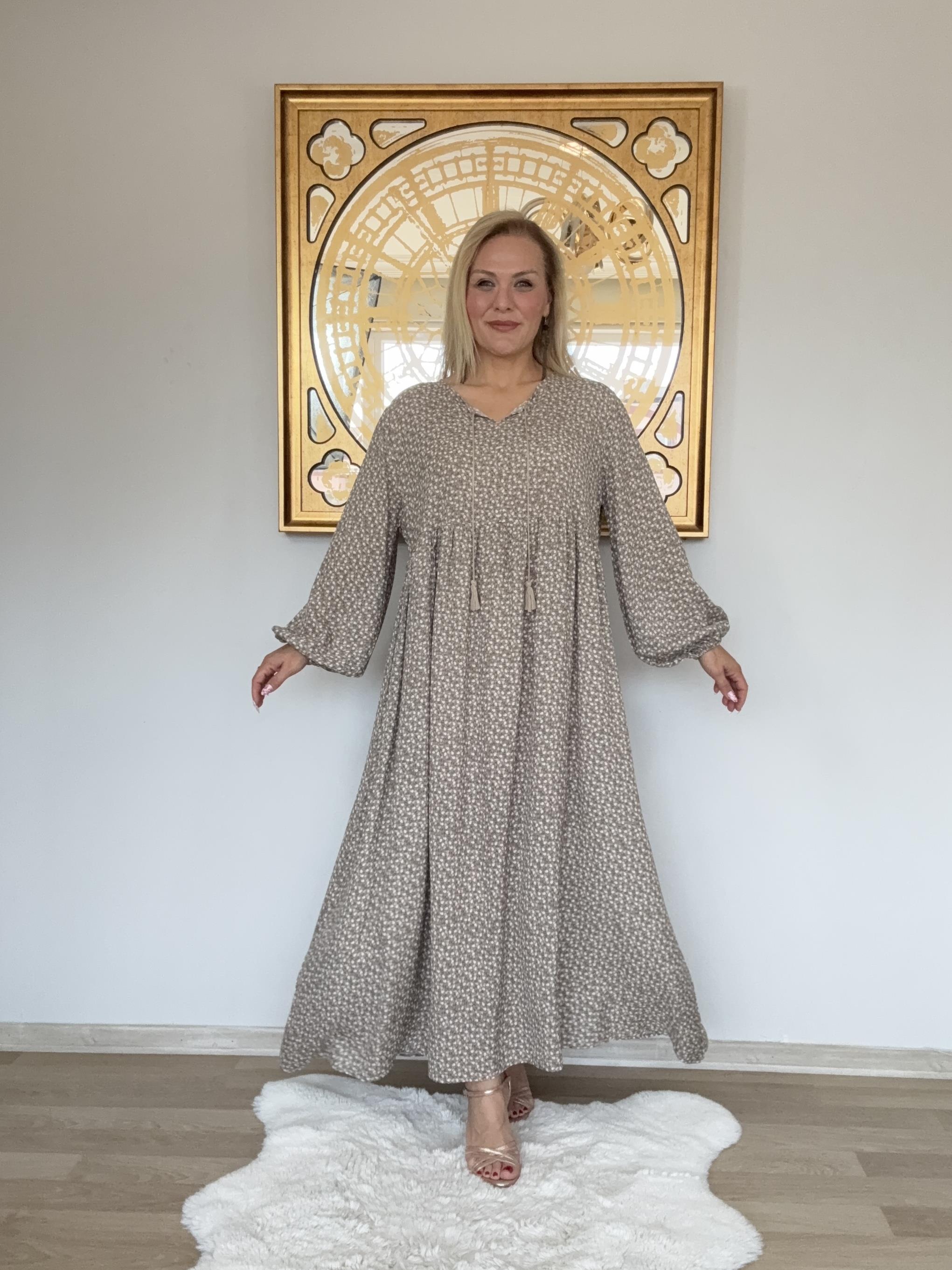 667 Çıtır Desen Uzun Kol  Elbise