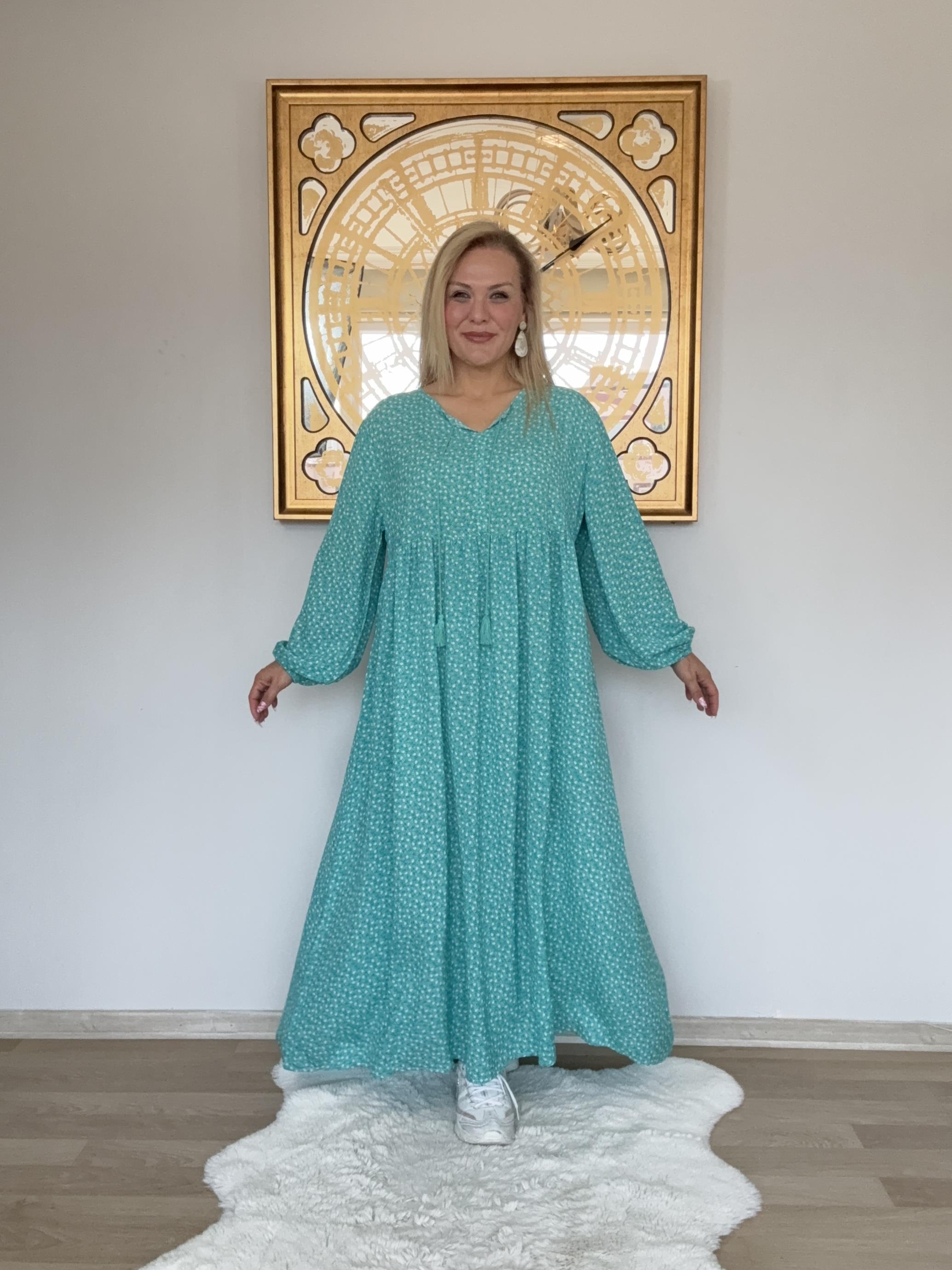 668 Çıtır Desen Uzun Kol  Elbise