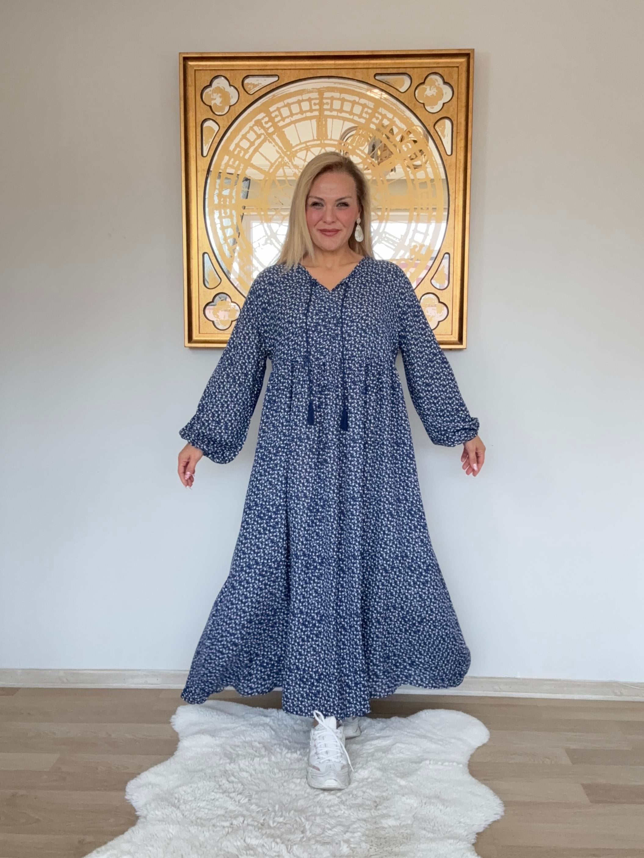 669 Çıtır Desen Uzun Kol  Elbise