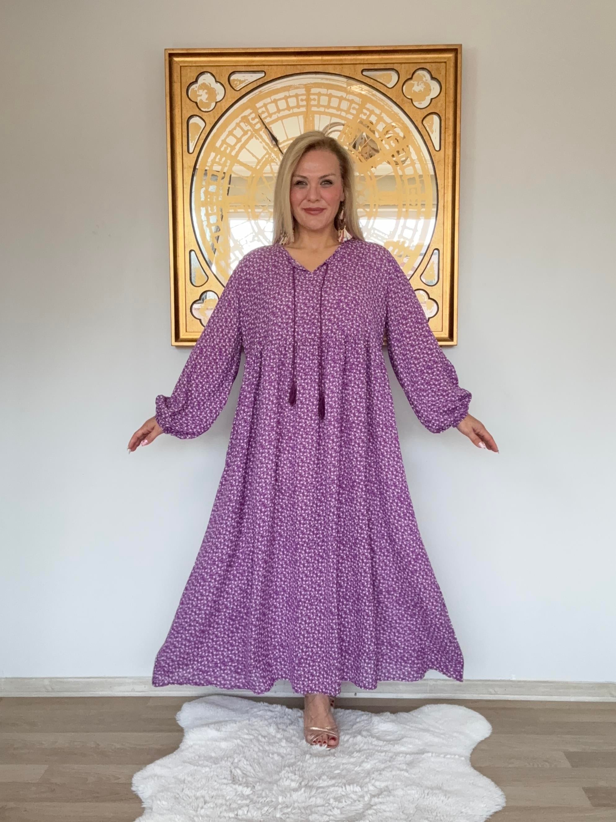 671 Çıtır Desen Uzun Kol  Elbise