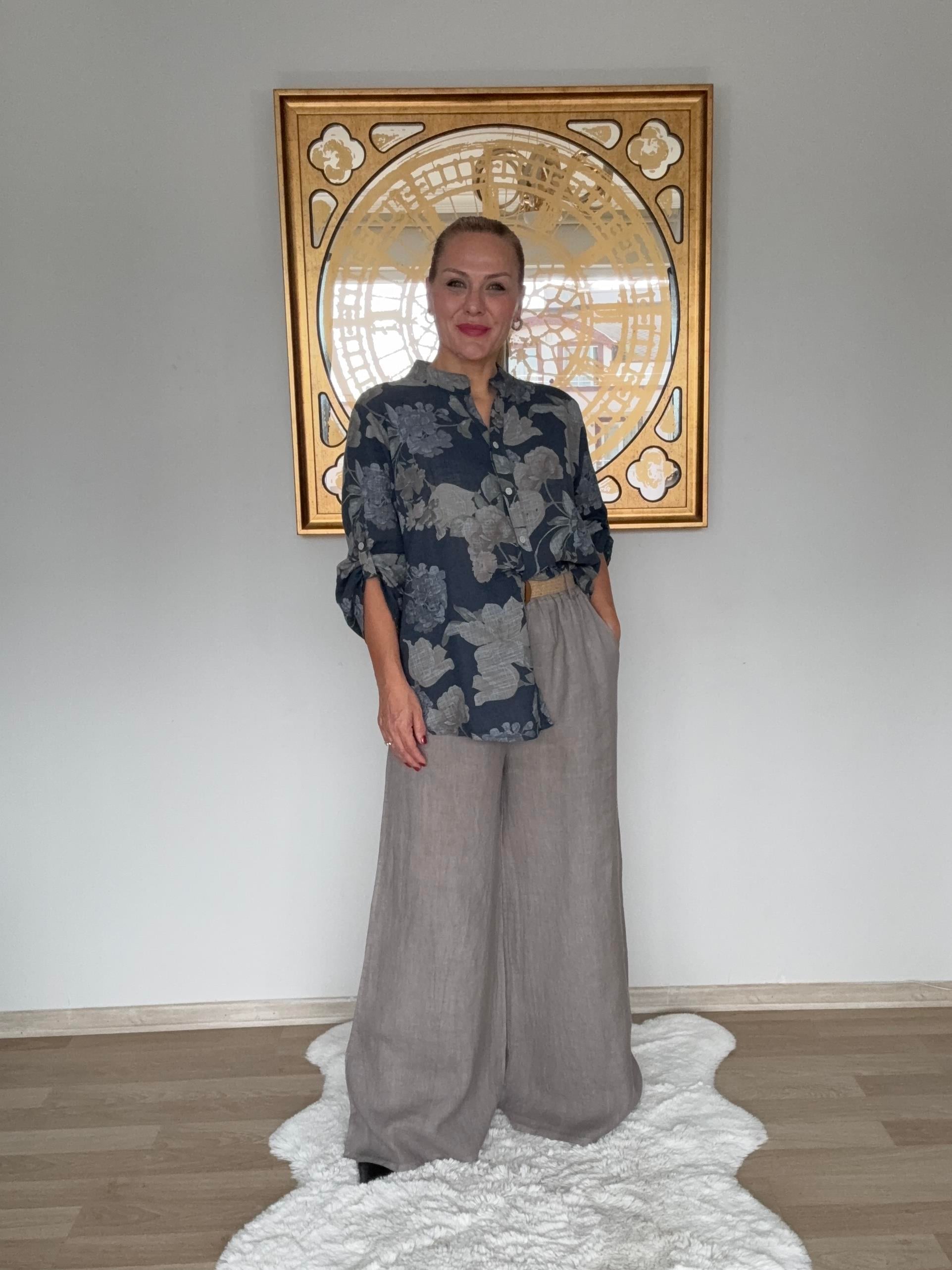 687 Begonya Desen 5 Düğme Gömlek