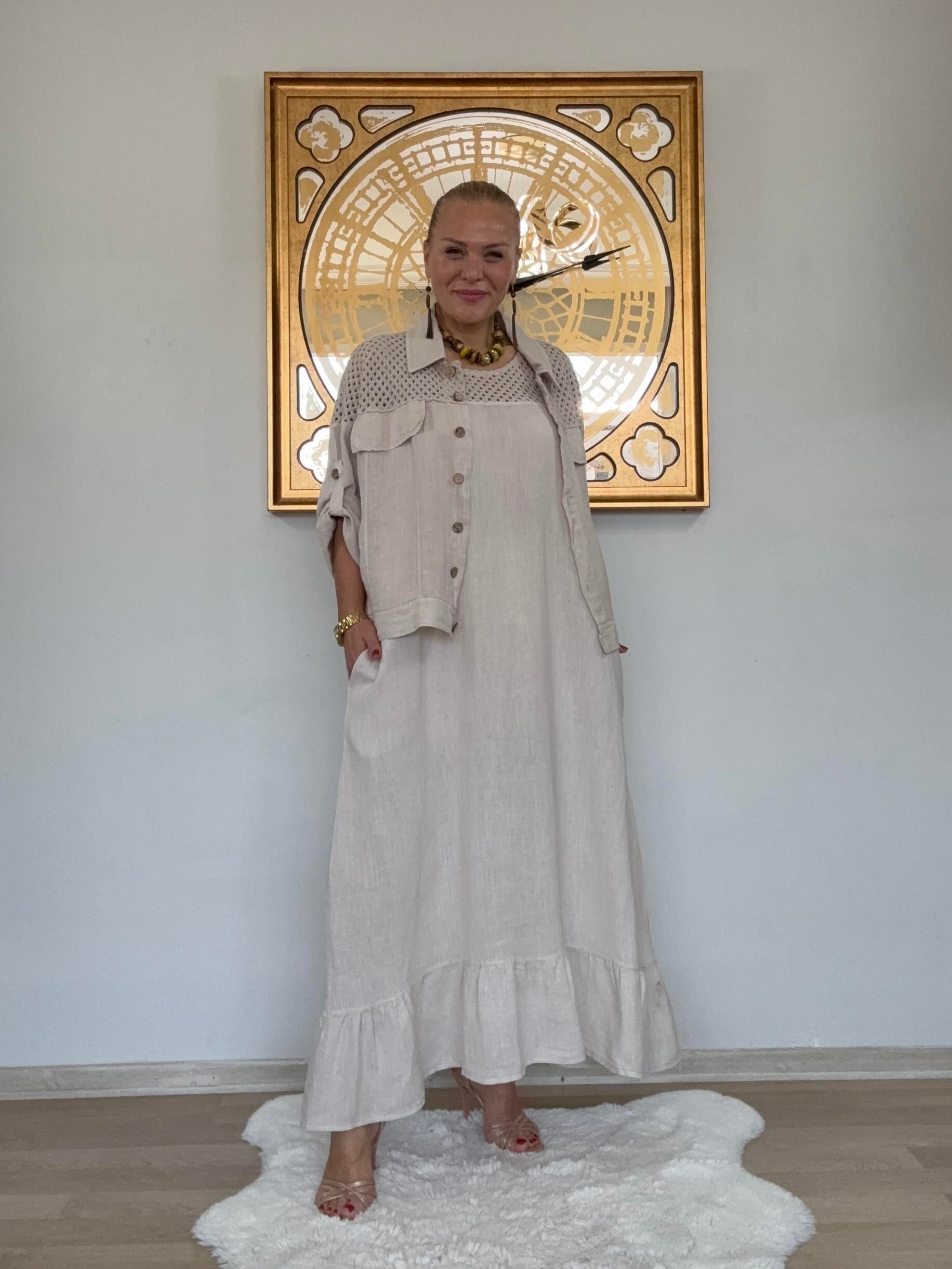 727 Omuzları File Detaylı Elbise Ceket İtalyan Takım 