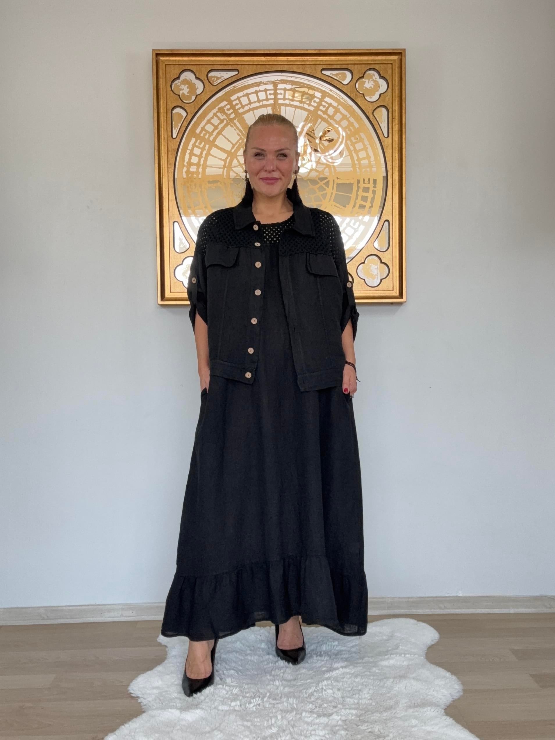 732 Omuzları File Detaylı Elbise Ceket İtalyan Takım 