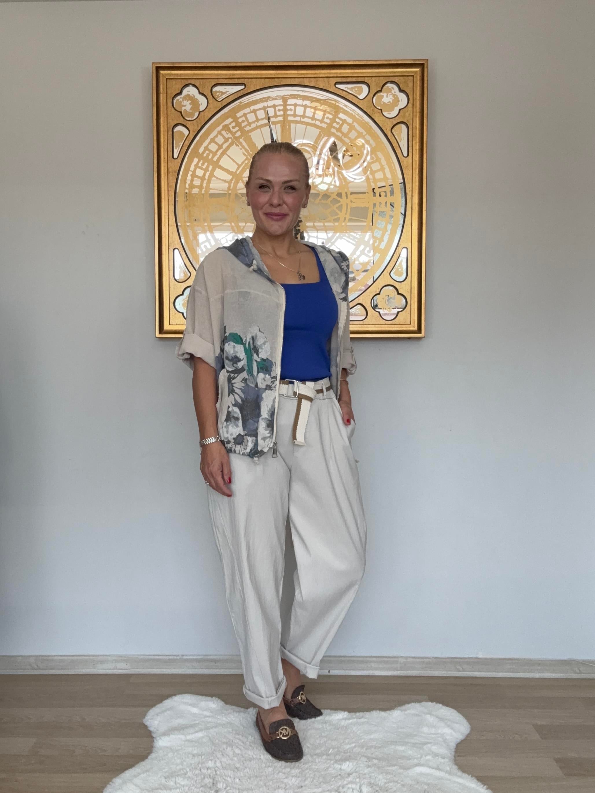 739 Çiçek Desen Fermuarlı Kapşon Detaylı Ceket