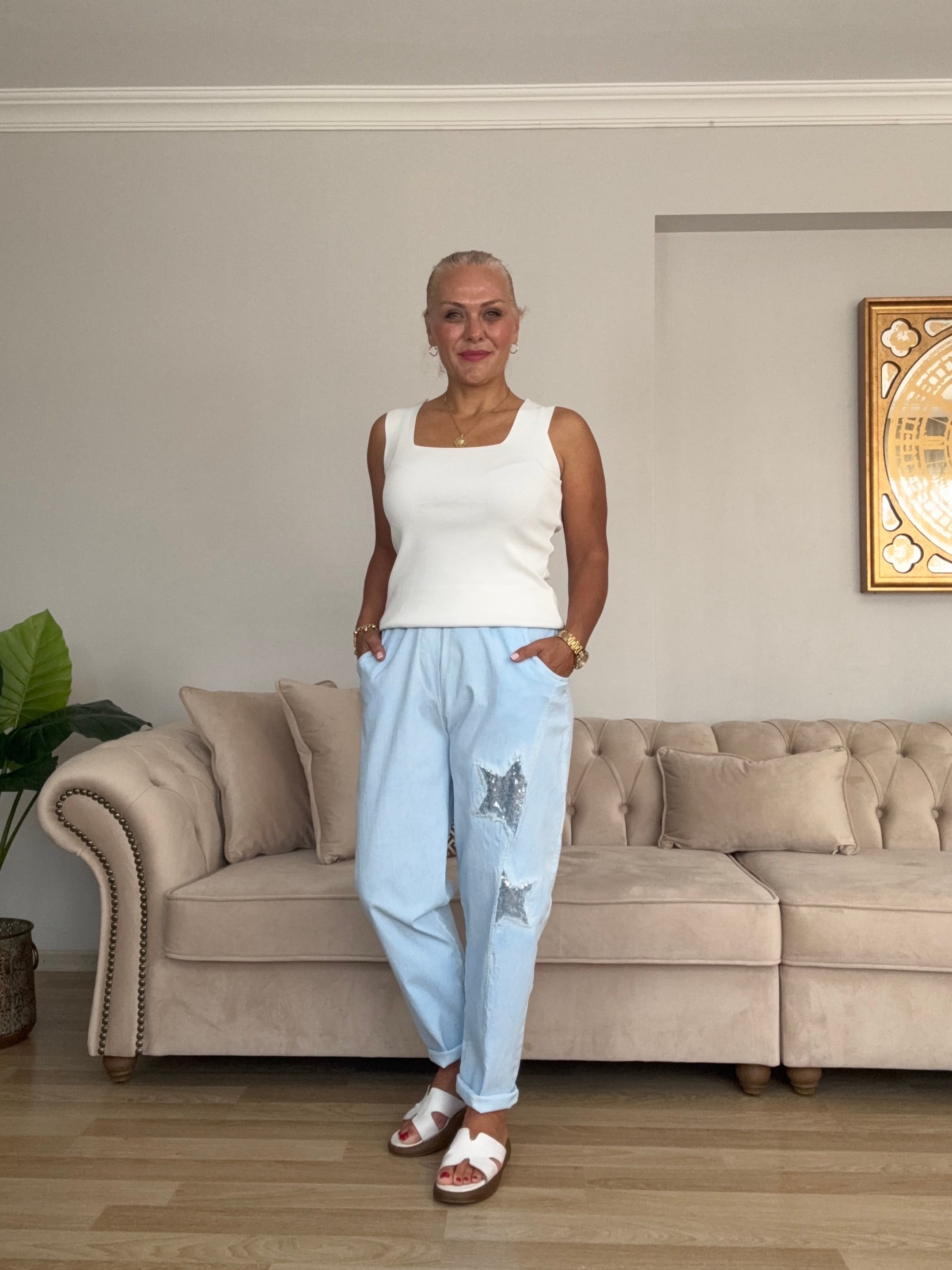 807 Yıldız Desen Pullu İtalyan Pantolon