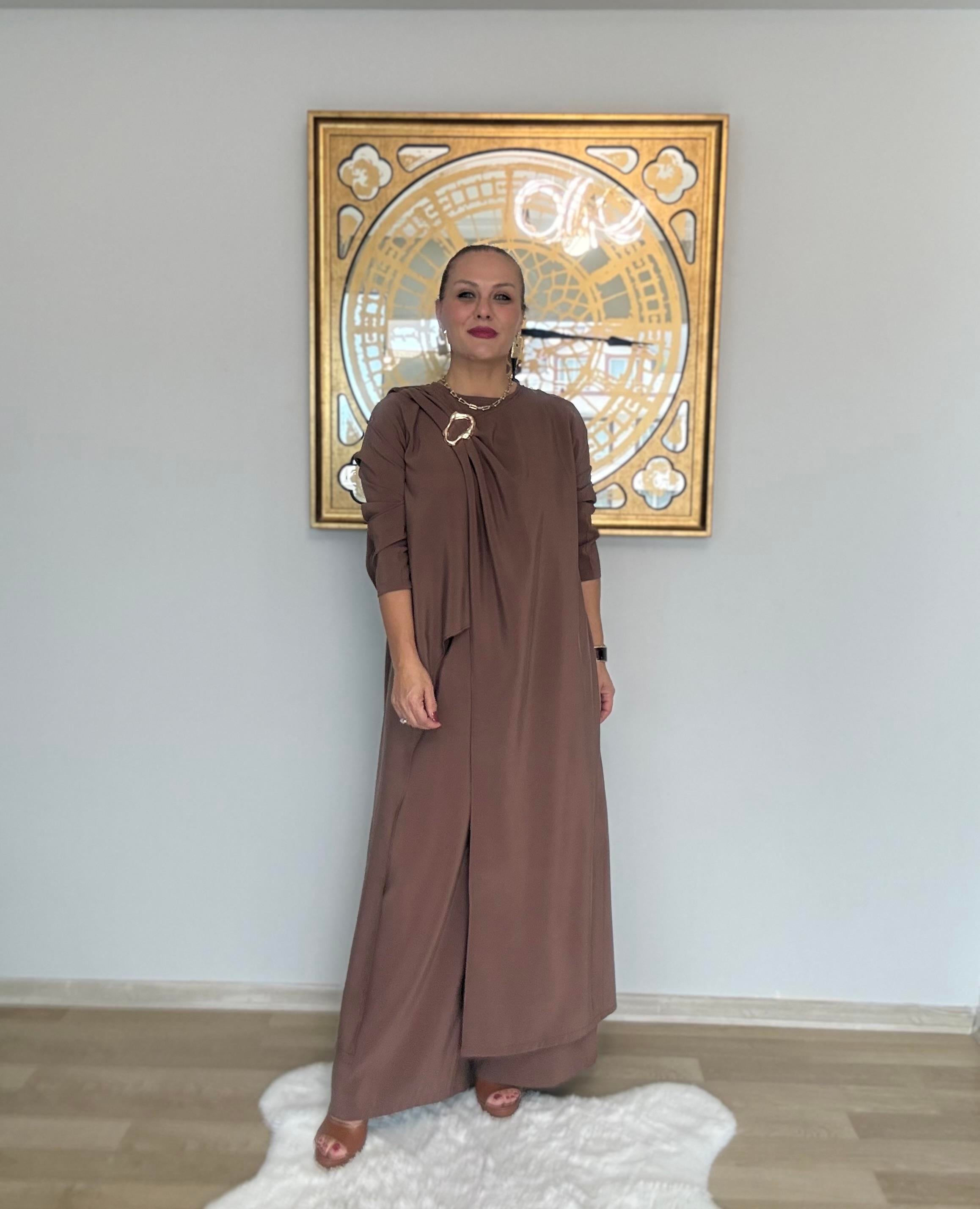 Toka Detaylı Pantolon Bluz 2'li Takım