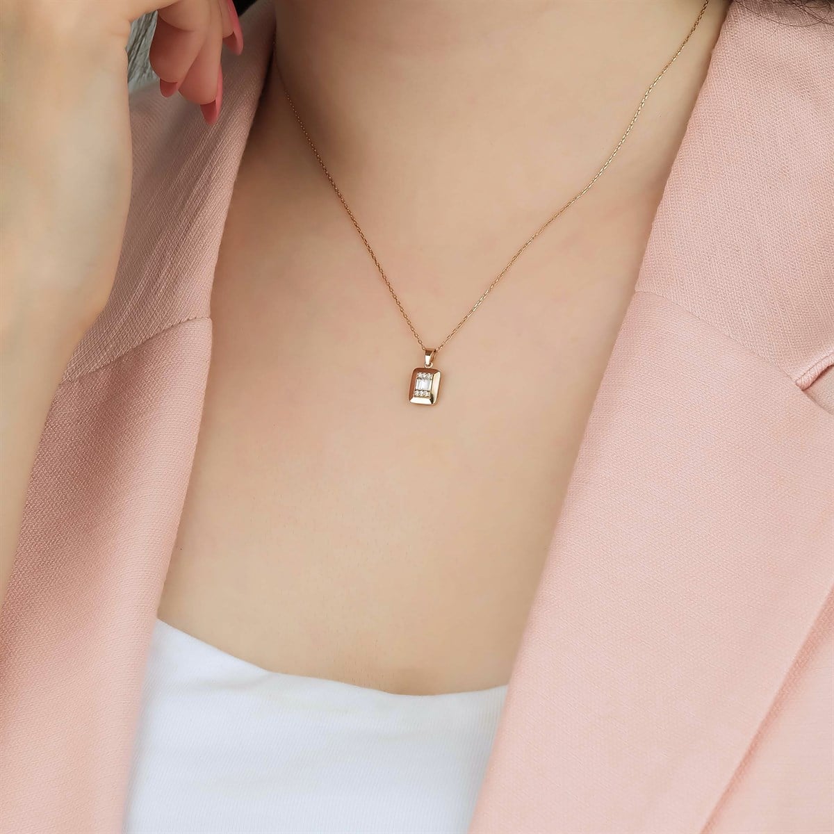 Baget pırlanta kolyeYaza Merhaba KolyeBAGET KOLYE