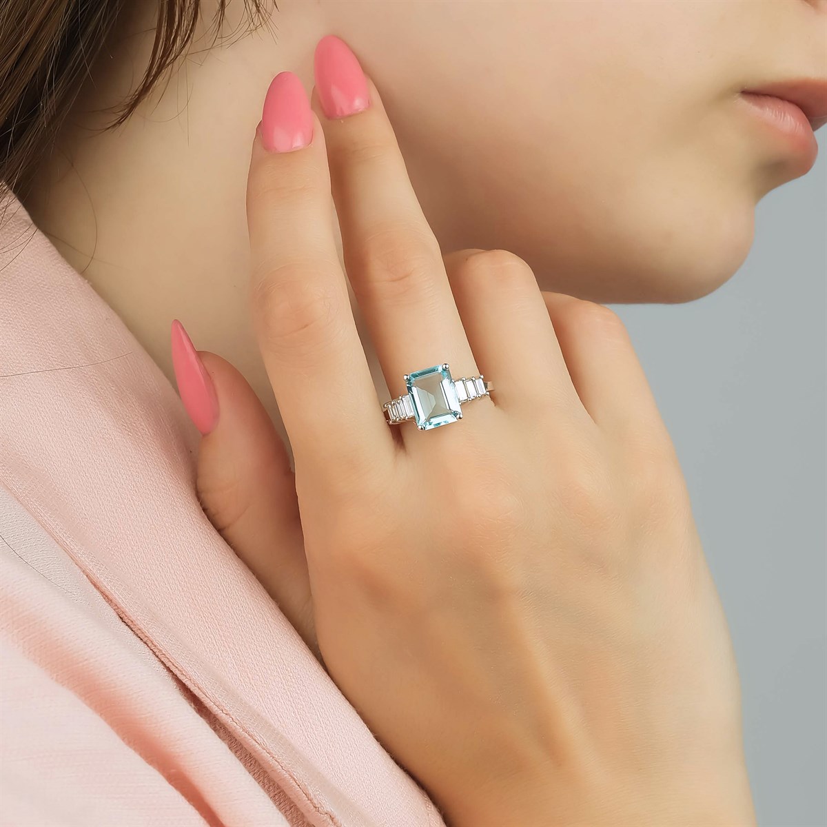 Pırlanta Baget YüzükYaza Merhaba YüzükDEEP BLUE YÜZÜK