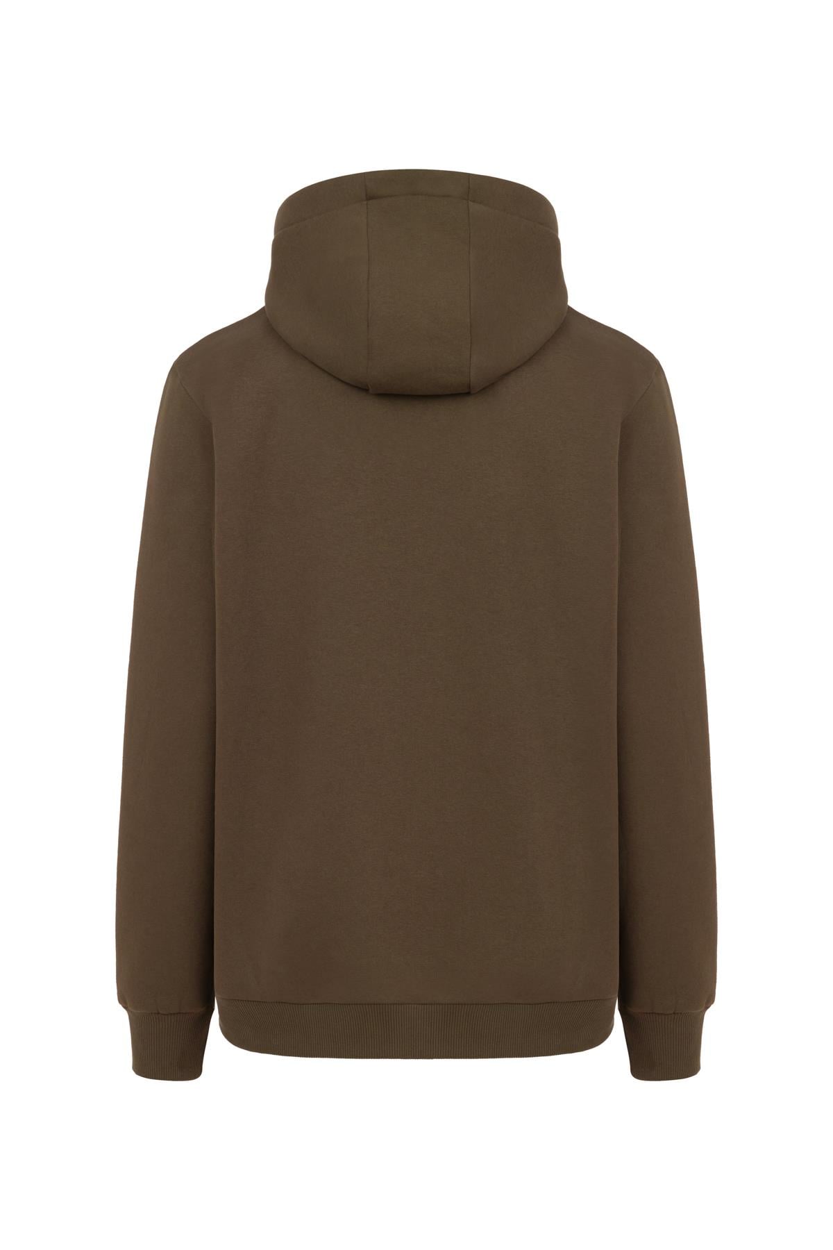 MY SPORT  5017  Erkek Yumuşacık Kapüşonlu Organik Pamuk Kanguru Cepli Regular Kahverengi Sweatshirt