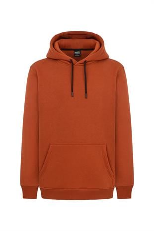 MY SPORT   5017 Erkek Yumuşacık Kapüşonlu Organik Pamuk Kanguru Cepli Regular Kiremit Sweatshirt