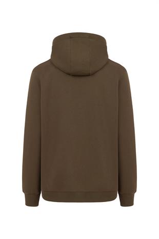 MY SPORT  5017  Erkek Yumuşacık Kapüşonlu Organik Pamuk Kanguru Cepli Regular Kahverengi Sweatshirt