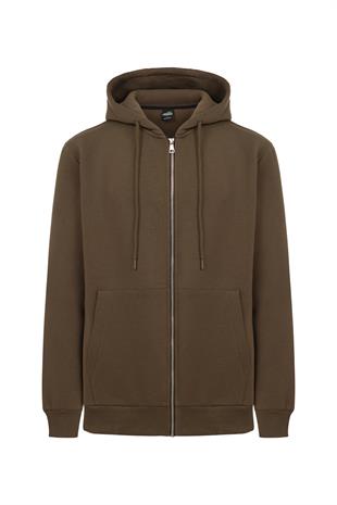 MY SPORT  5018  Erkek Yumuşacık Kapüşonlu Organik Pamuk Kanguru Cepli Regular Kahverengi Sweatshirt