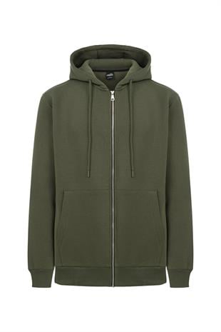 MY SPORT  5018  Erkek Yumuşacık Kapüşonlu Organik Pamuk Kanguru Cepli Regular Haki Sweatshirt