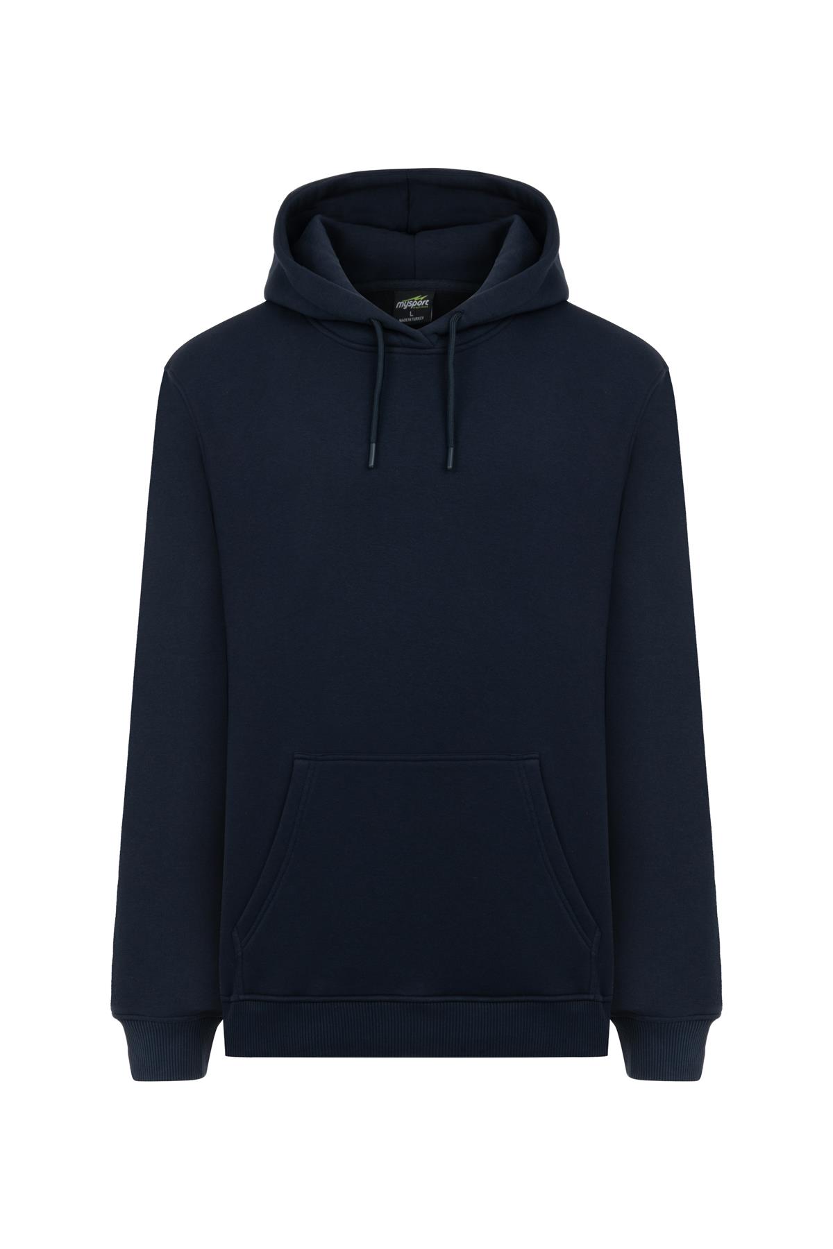 MY SPORT   5017 Erkek Yumuşacık Kapüşonlu Organik Pamuk Kanguru Cepli Regular Lacivert  Sweatshirt