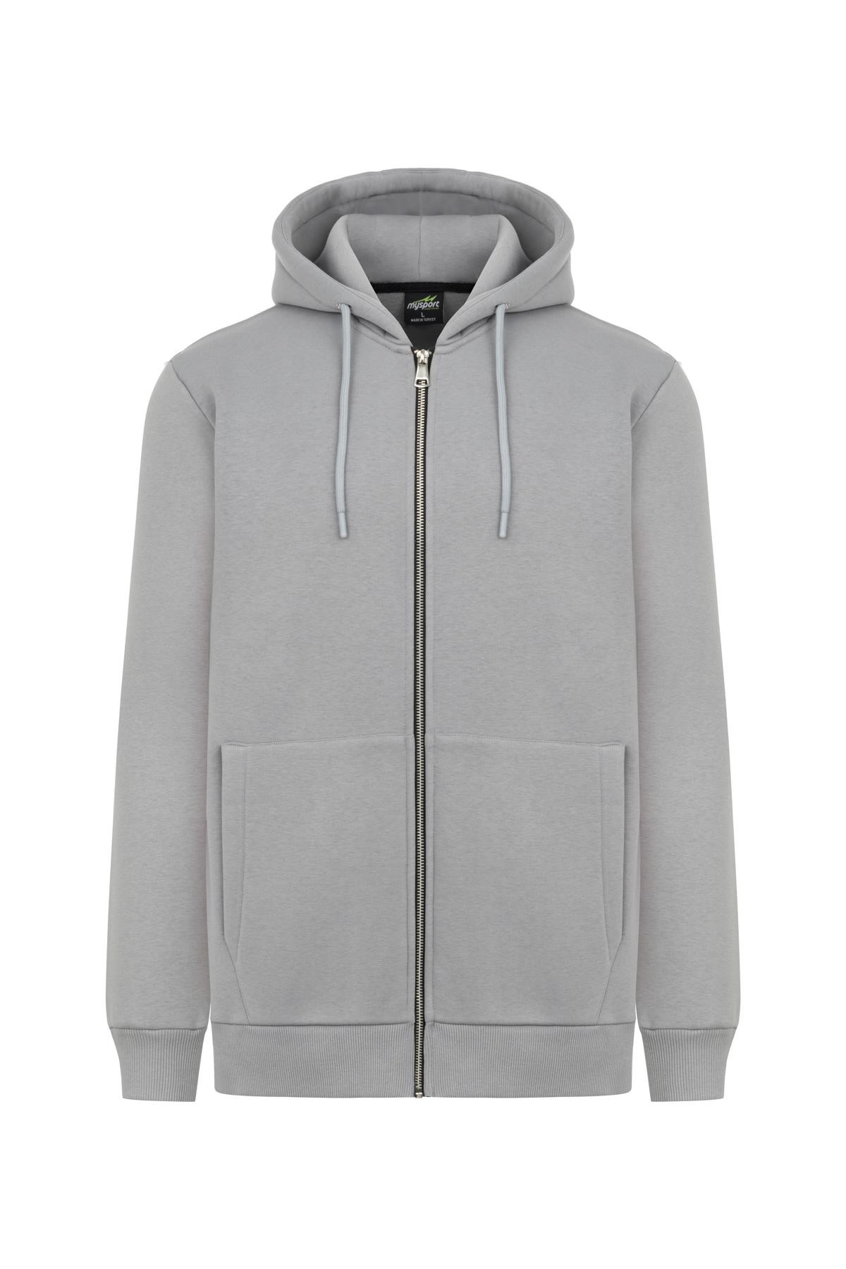MY SPORT   5018  Erkek Yumuşacık Kapüşonlu Organik Pamuk Kanguru Cepli Açık Gri Sweatshirt