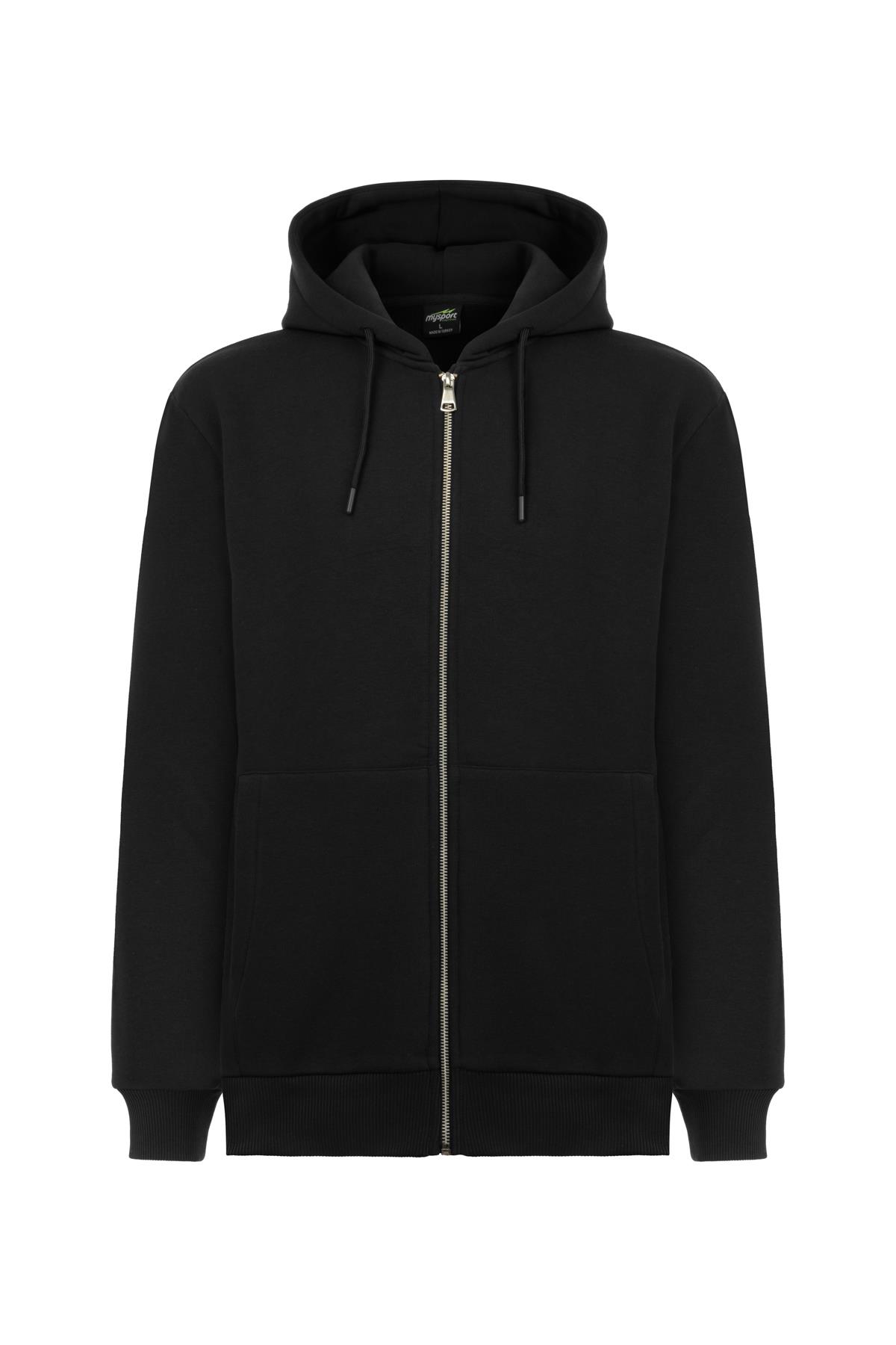 MY SPORT  5018  Erkek Yumuşacık Kapüşonlu Organik Pamuk Kanguru Cepli Regular Siyah Sweatshirt