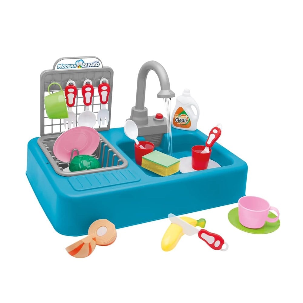 Pilli Modern Mutfak Lavabo Seti Mavi 25 Parça 7021