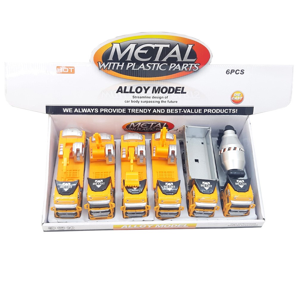 Çek Bıraklı Alloy Model 1:64 Ölçek 6'lı İnşaat Araçları ve İş Makineleri Oyun Seti