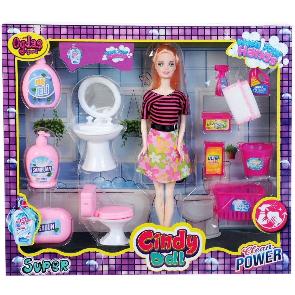 Cindy Doll Lavabo Ve Temizlik Setli Bebek OYD-02452