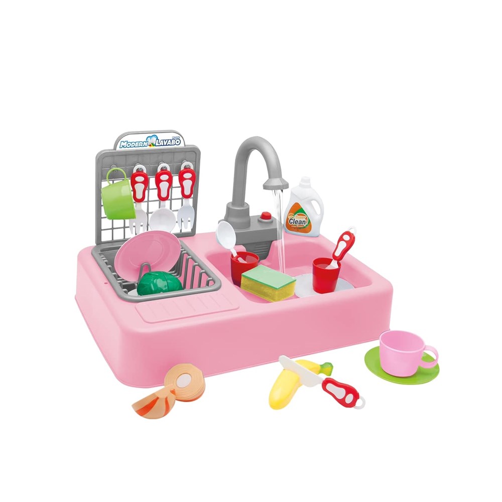 Pilli Modern Mutfak Lavabo Seti Pembe 25 Parça 7020