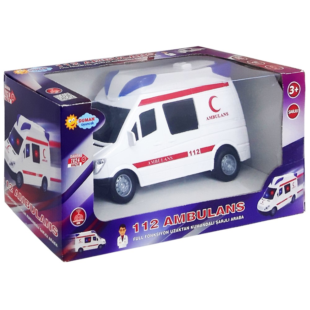Duman Oyuncak Uzaktan Kumandalı Şarjlı Full Fonksiyonlu Ambulans 20 Cm DMN345-242