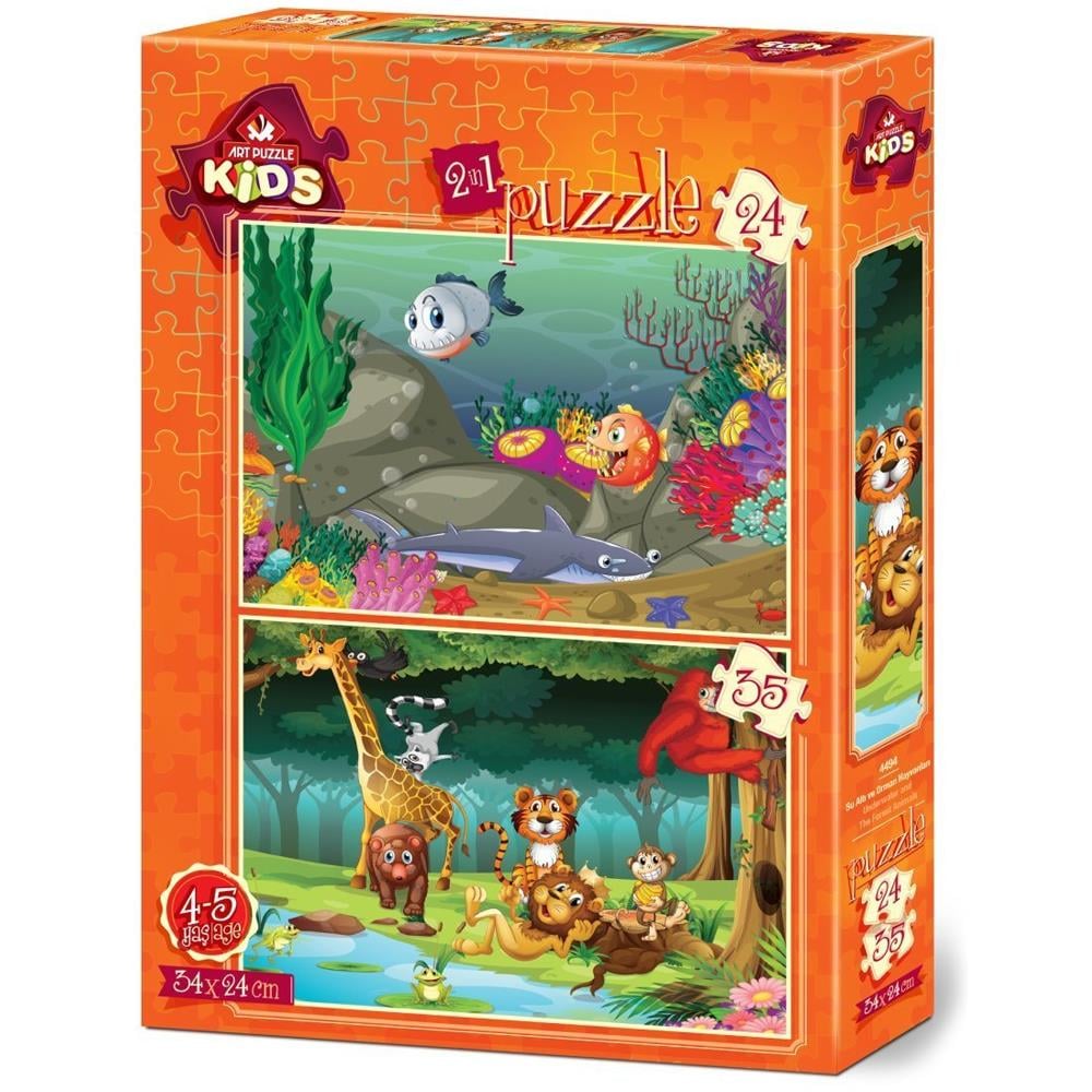 Heidi Oyuncak Art Çocuk Puzzle Su Altı ve Orman Hayvanları 24 + 35 Parça 4494