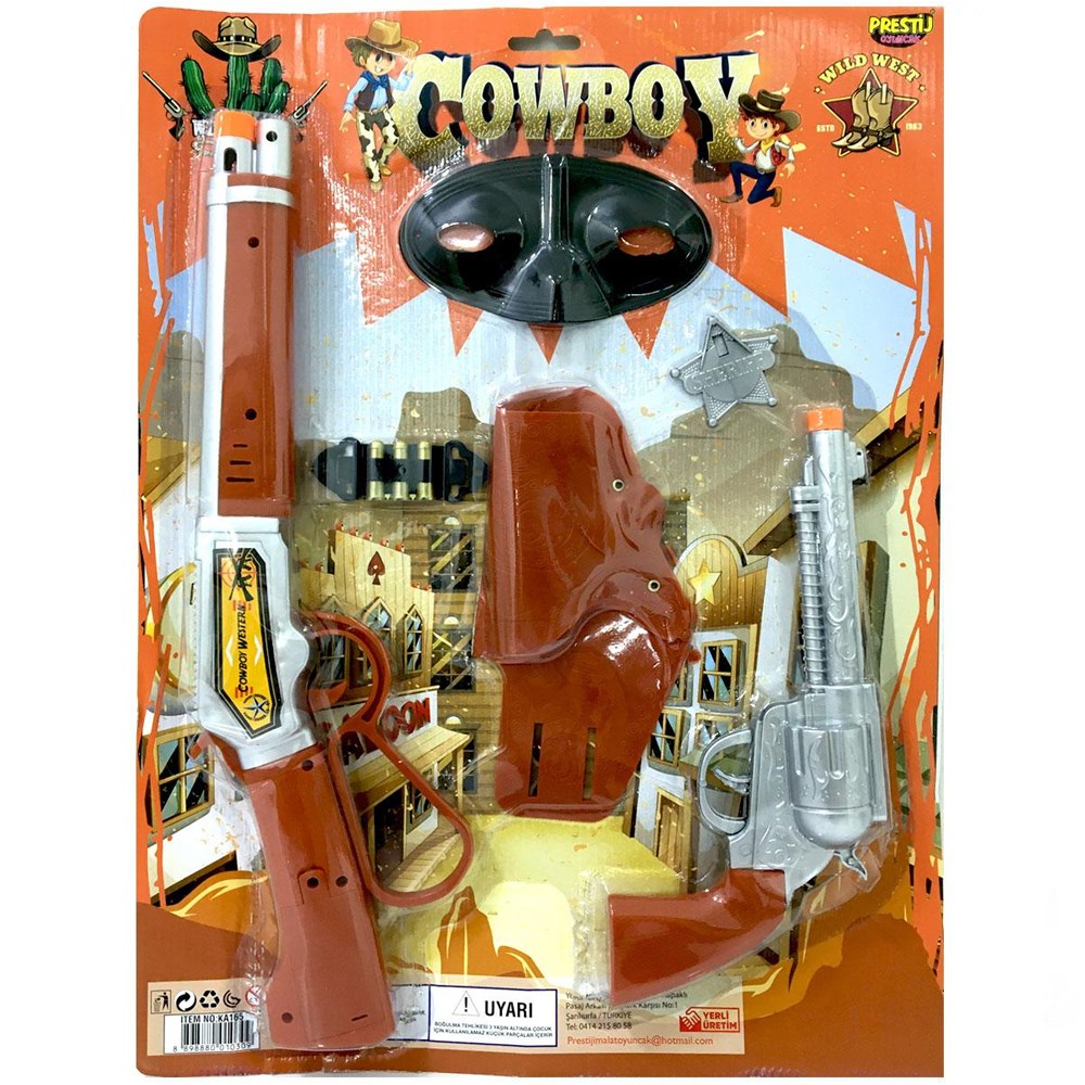 Kartelalı Maskeli Kılıflı Kovboy Seti Silahlı FAB.KA165
