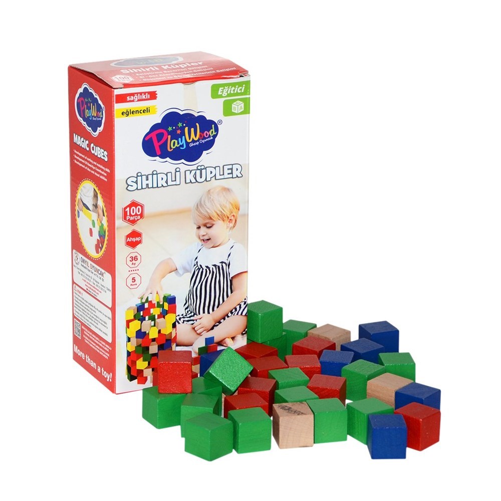 Kutuda Ahşap 100 Parça Sihirli Küpler