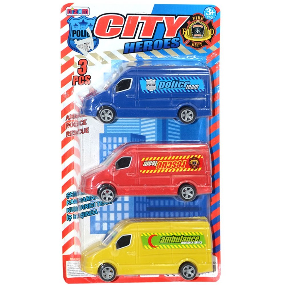 Nzm-268 3 Lü Sürtmeli Mini Oyuncak Minibüs Seti Plastik 33 Cm