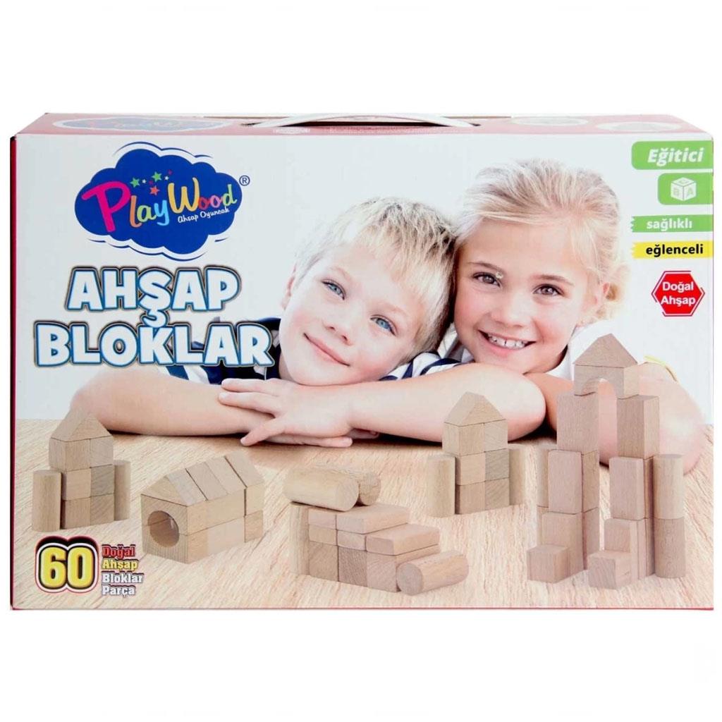 Onyıl Oyuncak 60 Parça Doğal Ahşap Bloklar ONY-404
