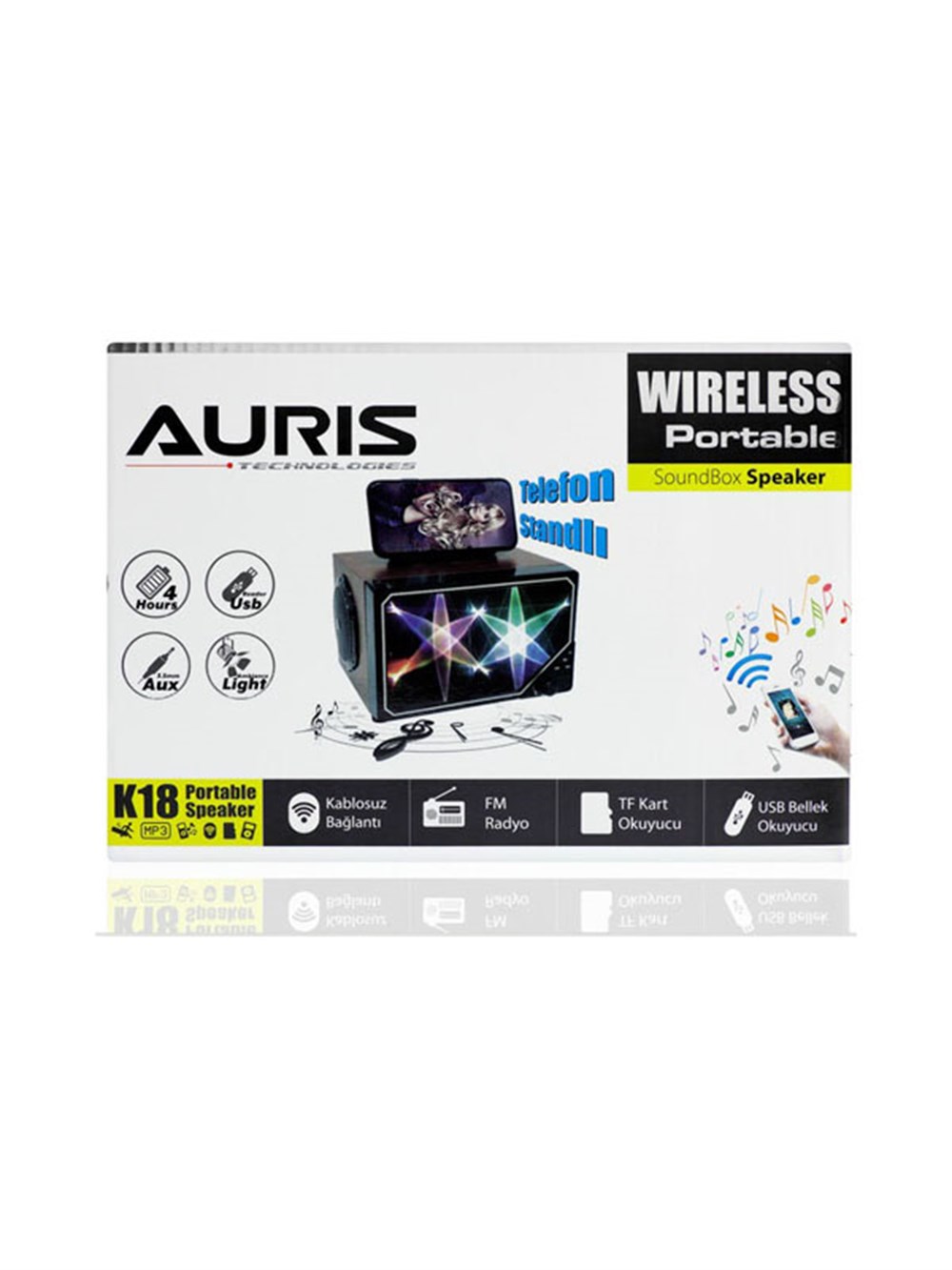 Auris Ars-K18 Bluetooth Hoparlör Ambians Led Işıklı Fm Radyo Kablosuz  Hoparlör Usb Hafıza Kart Girişli