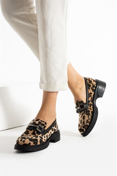 Kadın Leopar Aksesuar Detaylı Loafer