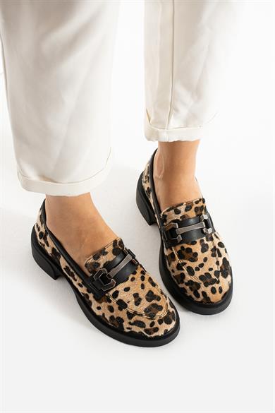 Kadın Leopar Aksesuar Detaylı Loafer