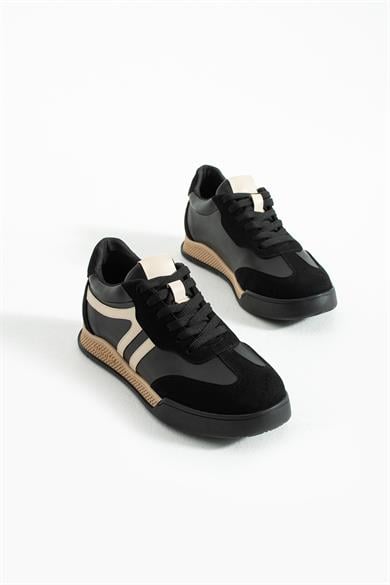 Kadın Sneaker Bağcıklı Spor Ayakkabı Tera - Siyah
