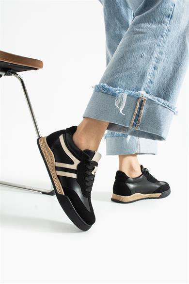 Kadın Sneaker Bağcıklı Spor Ayakkabı Tera - Siyah