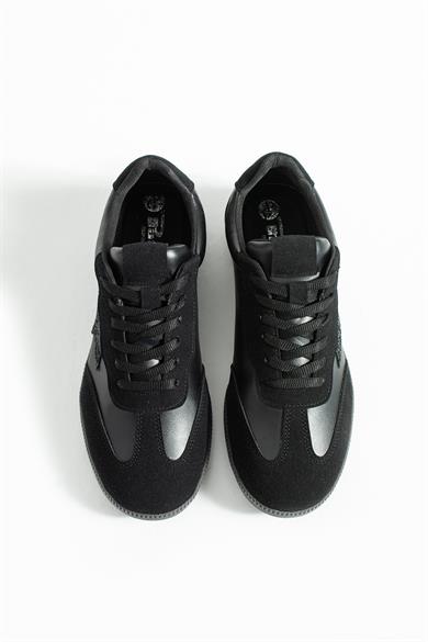 Kadın Sneaker Bağcıklı Yarım Yıldız Detaylı Spor Ayakkabı Nuvon - Siyah