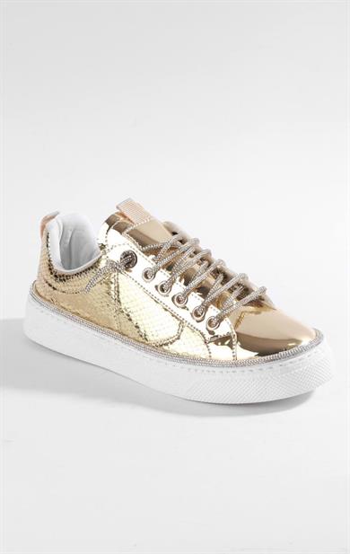Kadın Altın Yılan Desenli Günlük Sneaker