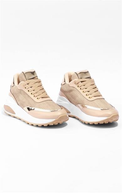 Kadın Bej Bağcıklı Sneaker