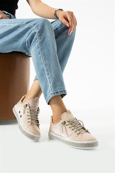 Kadın Bej Taşlı Ortopedik Sneaker