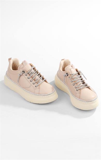 Kadın Bej Taşlı ve Şık Tasarım Günlük Sneaker