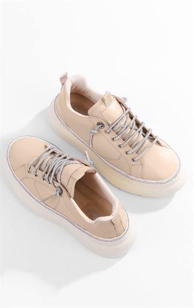 Kadın Bej Taşlı ve Şık Tasarım Günlük Sneaker