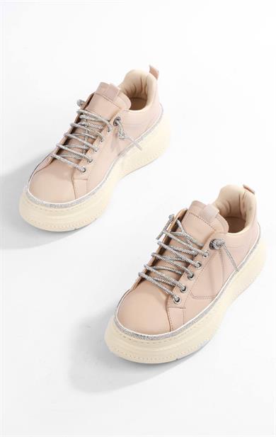Kadın Bej Taşlı ve Şık Tasarım Günlük Sneaker