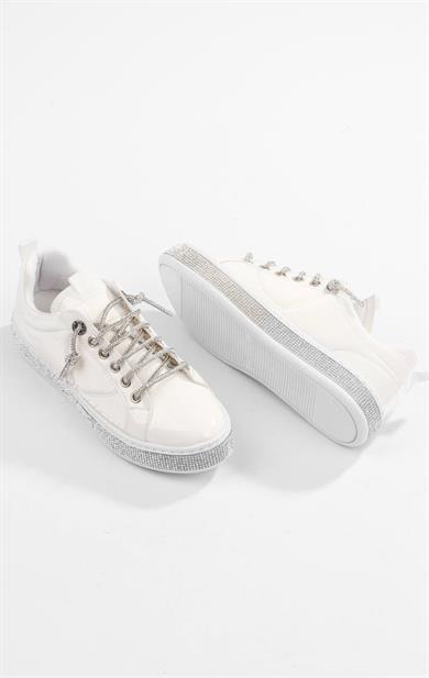 Kadın Beyaz Taşlı Ortopedik Sneaker